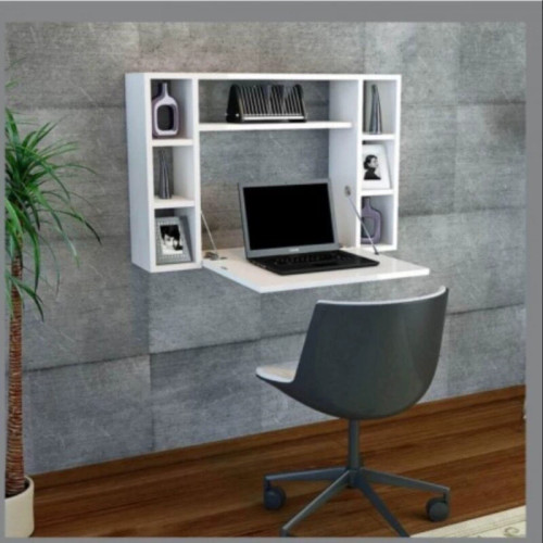 میز لپ تاپ دیواری تاشو کتابخانهدار MDF مدل BF117