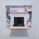 میز لپ تاپ دیواری تاشو کتابخانهدار MDF مدل BF117